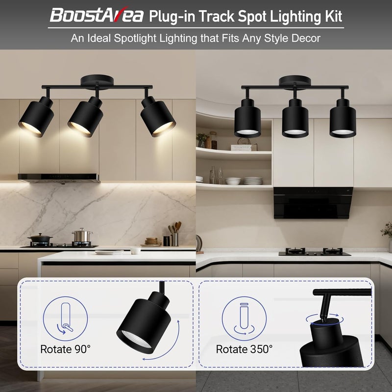 BoostArea Store 3-Light Led Track Lighting,Black Ceiling Lighting Fixtures,Wall Sconces Ceiling Spotlight with Foldable Light Arms for Kitchen, Closet, Bedroom,GU10 Socket, Bulbs Not Included - Image 2